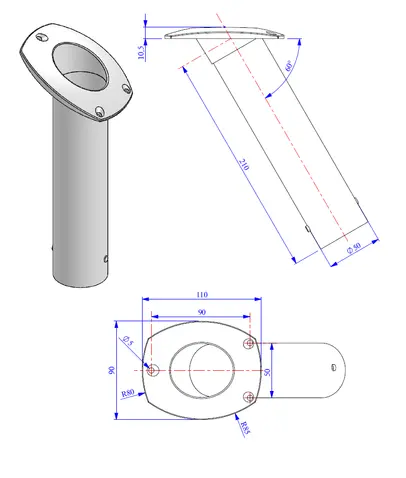 FLUSH MOUNT FISHING ROD HOLDER - CHROME-PLATED BRASS